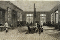 Salle d'attente des malades du service de la rage en 1888