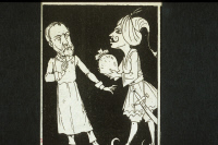 Caricature, Louis Pasteur et les dons.