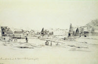 Vue de Nasik (Inde). Dessin signé et daté P.L. Simond, en 1897