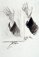 Main et son reflet dans une glace, dessin de P. Sellier