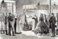 Visite de l'impératrice Eugénie aux malades atteints du choléra à l'hôpital Saint-Antoine à Paris en 1865