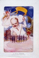 Caricature de Charles Nicolle arrêtant le typhus