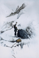Louis Pasteur sur la Mer de Glace (Alpes) testant des bouillons de culture en altitude. Aquarelle de E. Clair-Guyot.