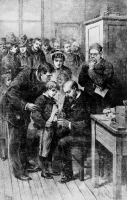 Vaccination antirabique au laboratoire de l'Ecole normale supérieure en présence de Louis Pasteur