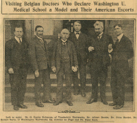 Photo de presse avec Jules Bordet, Antoine Depage, René Sand et des représentants américains.