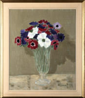 " Bouquet d'anémones ", peinture d'André Lwoff ( 1902-1994 )