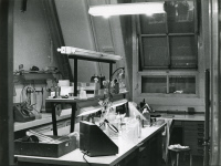 Laboratoire d'André Lwoff dans le "grenier" vers 1965.