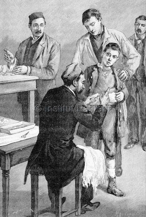 Inoculation du vaccin contre la rage à l'Institut Pasteur v. 1895.