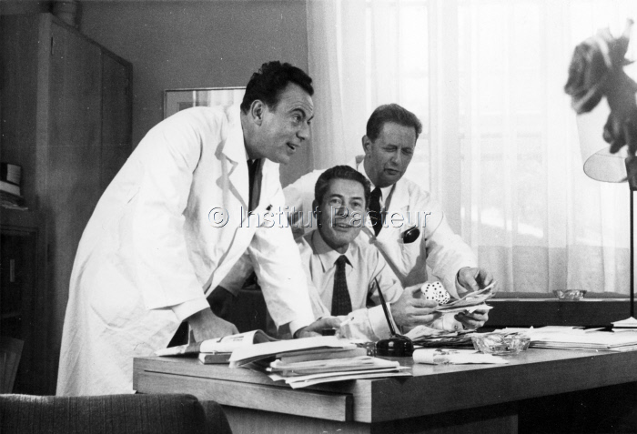 Les 3 prix Nobel de Médecine de 1965 : François Jacob, Jacques Monod et André Lwoff le 16 octobre 1965