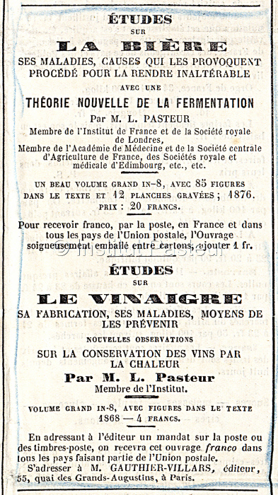 Annonce dans le journal "Le Brasseur" du 1er octobre 1876