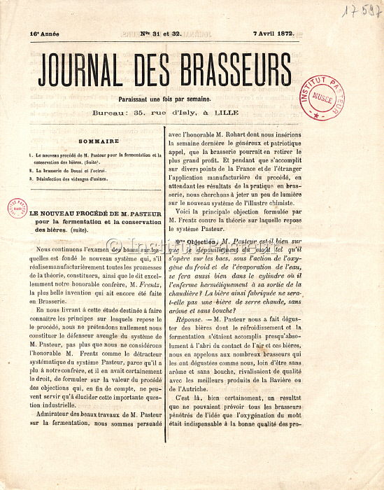Article dans le Journal des Brasseurs du 7 avril 1872 - page 241