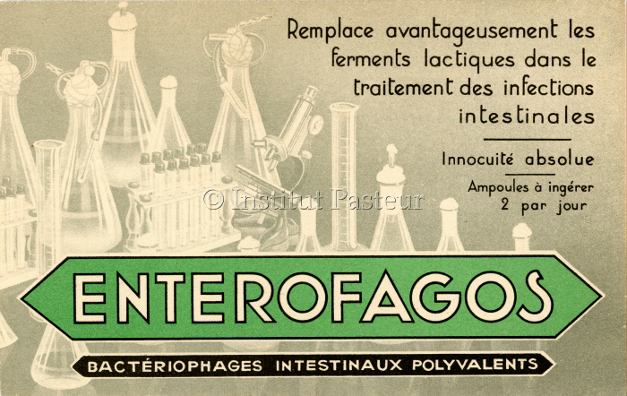 Publicité pour les ampoules de bactériophages "Entérofagos"