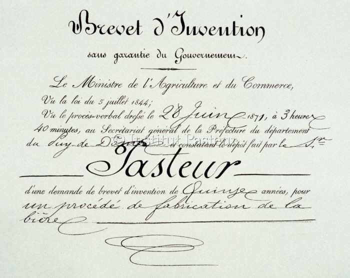 Brevet d'invention pour un procédé de fabrication de la bière le 28 juin 1871.