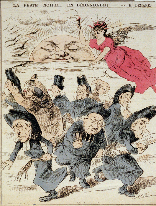 Caricature "La peste noire... en débandade !" par H. Demare vers 1904